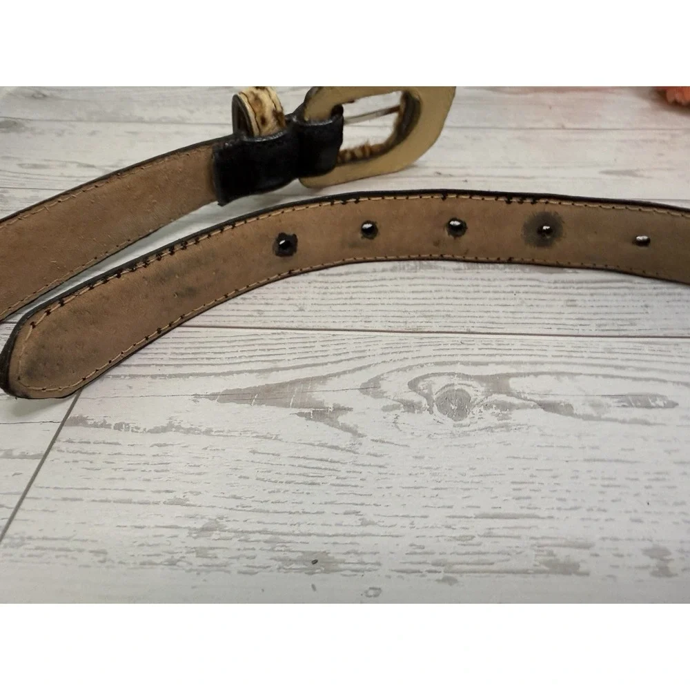 Amiee Lynn Hair On Suede Genuine Leather Animal Print Belt Black Size Medium EUC
